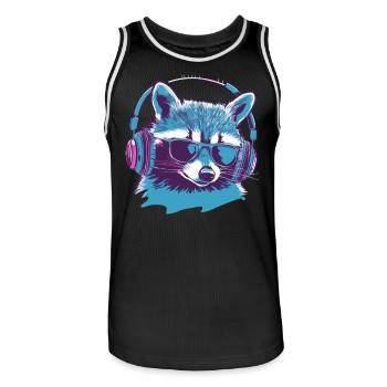 Gambler raccoon with sunglasses and headphones - Men's Basketball Jersey - black/white - Front - AI Model Male 185 dark (185cm)