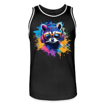 Colorful Gambler Raccoon with Gaming Headphones - Men's Basketball Jersey - black/white - Front - AI Model Male 185 dark (185cm)