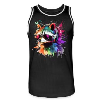 Bunter Zocker Waschbär mit Headset - Männer Basketball-Trikot - Schwarz/Weiß - Vorne - AI Model Male 185 dark (185cm)