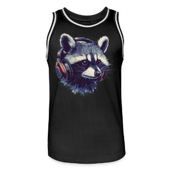 Zocker Waschbär mit roten Kopfhörern - Männer Basketball-Trikot - Schwarz/Weiß - Vorne - AI Model Male 185 dark (185cm)