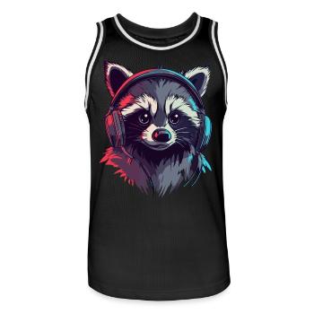 Colorful Gambler Raccoon with Headset - Men's Basketball Jersey - black/white - Front - AI Model Male 185 dark (185cm)