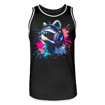 Bunter Zocker Waschbär mit Headset - Männer Basketball-Trikot - Schwarz/Weiß - Vorne - AI Model Male 185 dark (185cm)