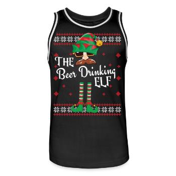 Lustiger Bier trinkender Elf Weihnachtsoutfit - Männer Basketball-Trikot - Schwarz/Weiß - Vorne - AI Model Male 185 dark (185cm)