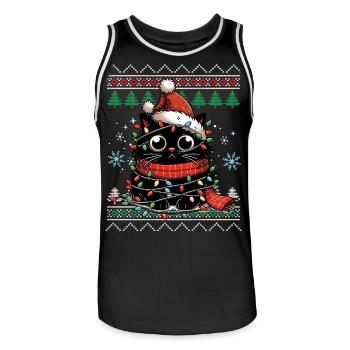 Funny Cat Ugly Christmas Sweater - Men's Basketball Jersey - black/white - Front - AI Model Male 185 dark (185cm)