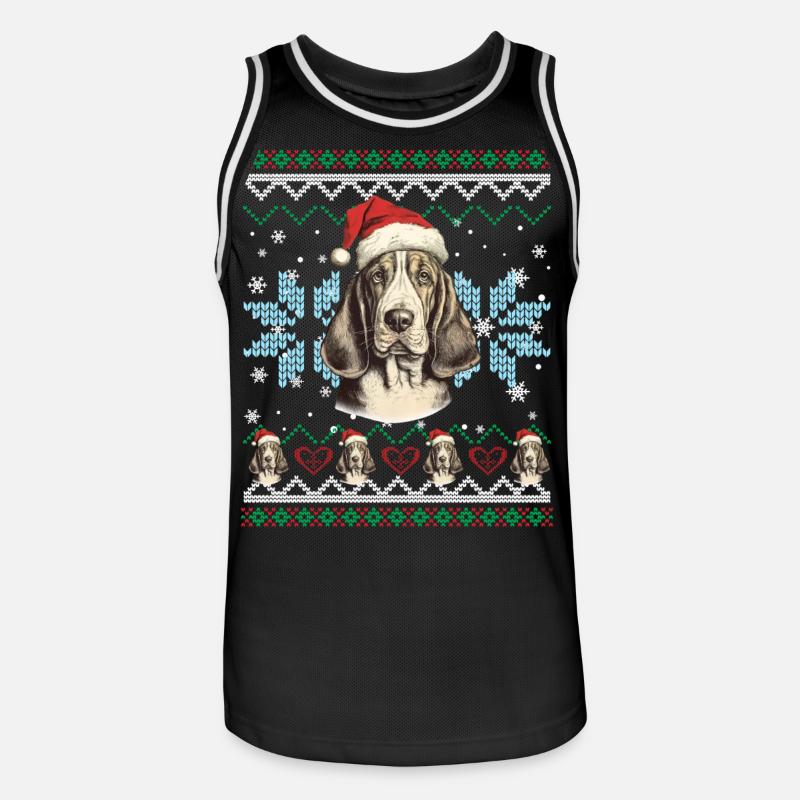 Basset Hound Pull de Noël drôle pour chien - Maillot de basket Homme - noir/blanc