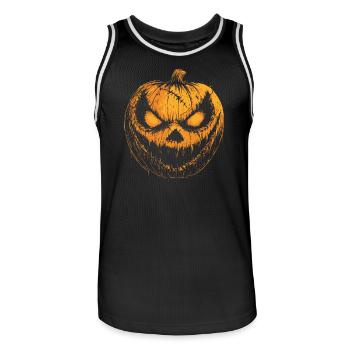 Horror Halloween Kostüm Grinsendes Kürbis Gesicht - Männer Basketball-Trikot - Schwarz/Weiß - Vorne - AI Model Male 185 dark (185cm)