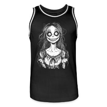 Horror Halloween Costume Grinning Zombie Girl - Men's Basketball Jersey - black/white - Front - AI Model Male 185 dark (185cm)