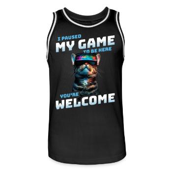 I just paused my game to be here Funny VR Cat - Men's Basketball Jersey - black/white - Front - AI Model Male 185 dark (185cm)