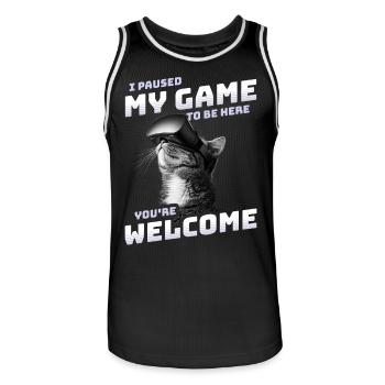 I just paused my game to be here - VR Cat Funny - Men's Basketball Jersey - black/white - Front - AI Model Male 185 dark (185cm)