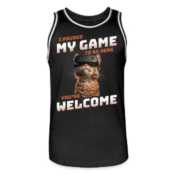 Je viens de mettre mon jeu en pause pour être ici - Cool Cat VR - Maillot de basket Homme - noir/blanc - Devant - AI Model Male 185 dark (185cm)