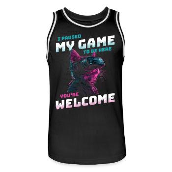 I just paused my game to be here Funny VR Cat - Men's Basketball Jersey - black/white - Front - AI Model Male 185 dark (185cm)