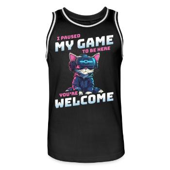 I just paused my game to be here - Katze VR Brille - Männer Basketball-Trikot - Schwarz/Weiß - Vorne - AI Model Male 185 dark (185cm)