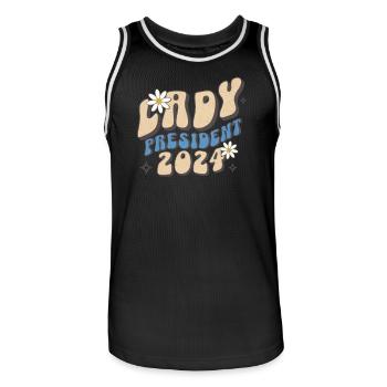 Lady President 2024: Kamala for Progress 2024 - Men's Basketball Jersey - black/white - Front - AI Model Male 185 dark (185cm)