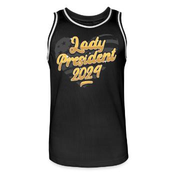 Lady President 2024: Kamala Harris Inspires 2024 - Men's Basketball Jersey - black/white - Front - AI Model Male 185 dark (185cm)
