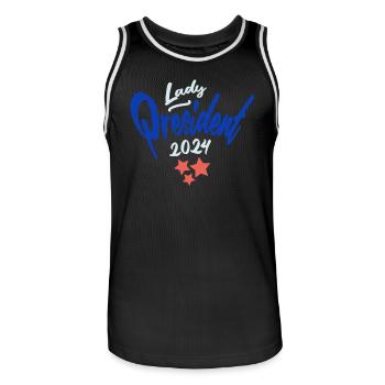 Lady President 2024: Kamala Harris for Leadership - Men's Basketball Jersey - black/white - Front - AI Model Male 185 dark (185cm)