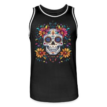 Jour de la mort Crâne en sucre avec des fleurs colorées - Maillot de basket Homme - noir/blanc - Devant - AI Model Male 185 dark (185cm)