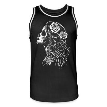 La Catrina Totenkopf-Seitenansicht mit Rosen - Männer Basketball-Trikot - Schwarz/Weiß - Vorne - AI Model Male 185 dark (185cm)