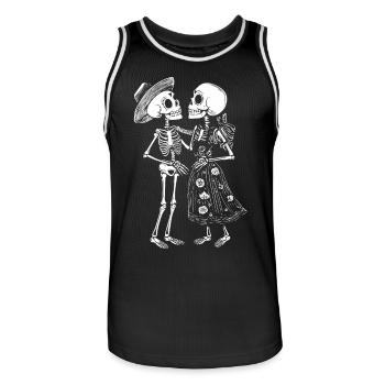 Tanzendes Skelettpaar im mexikanischen Stil - Männer Basketball-Trikot - Schwarz/Weiß - Vorne - AI Model Male 185 dark (185cm)