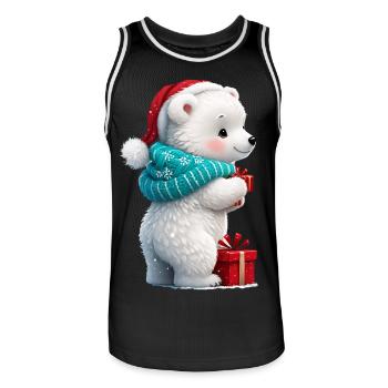 Cute little bear with Christmas hat and gift. - Men's Basketball Jersey - black/white - Front - AI Model Male 185 dark (185cm)