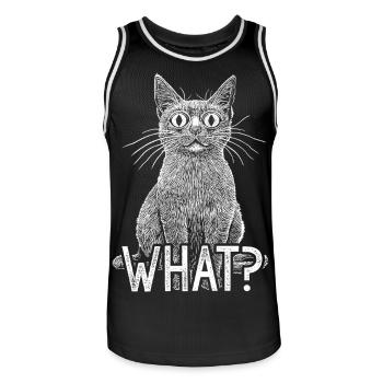 Chat Quoi Chat Blanc Drôle Avec Un Regard D’Horreur Intense - Maillot de basket Homme - noir/blanc - Devant - AI Model Male 185 dark (185cm)