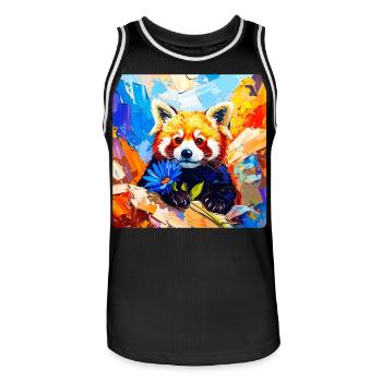Panda Rouge Fleur Bleue - Maillot de basket Homme - noir/blanc - Devant - AI Model Male 185 dark (185cm)