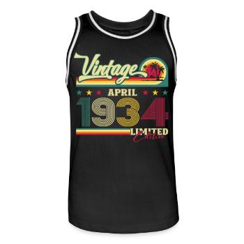 90e anniversaire mari avril Vintage 1934 Vintage - Maillot de basket Homme - noir/blanc - Devant - AI Model Male 185 dark (185cm)