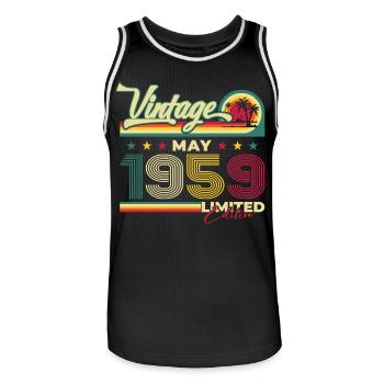 Vintage 1959 Jahrgang 1959 65. Geburtstag 1959 - Männer Basketball-Trikot - Schwarz/Weiß - Vorne - AI Model Male 185 dark (185cm)