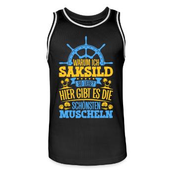 Schöne Muscheln - Warum ich Saksild so liebe - Männer Basketball-Trikot - Schwarz/Weiß - Vorne - AI Model Male 185 dark (185cm)
