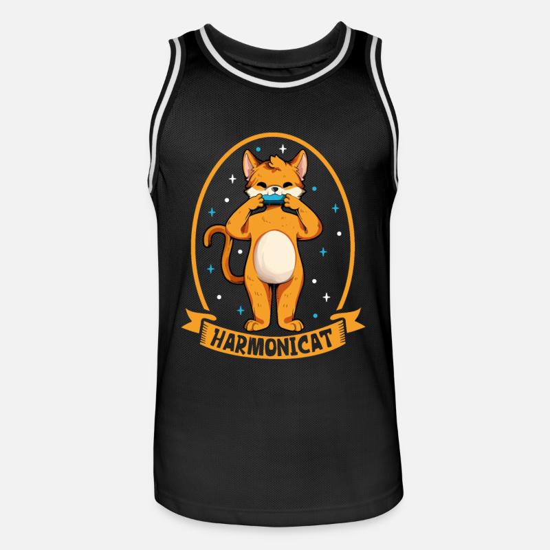Harmonicat - Chat avec harmonica - Maillot de basket Homme - noir/blanc
