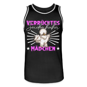 Verrücktes Seidenhuhn Mädchen - Seidenhühner - Männer Basketball-Trikot - Schwarz/Weiß - Vorne - AI Model Male 185 dark (185cm)
