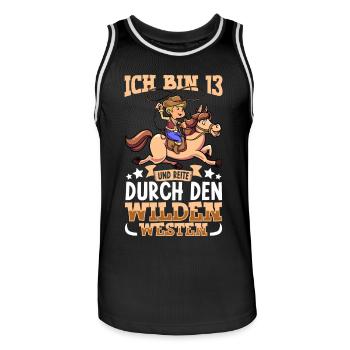 Ich bin 13 - Jungen Cowboy - Männer Basketball-Trikot - Schwarz/Weiß - Vorne - AI Model Male 185 dark (185cm)