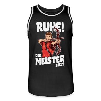 Ruhe! Der Meister zielt! Bogenschießen Bogensport - Männer Basketball-Trikot - Schwarz/Weiß - Vorne - AI Model Male 185 dark (185cm)