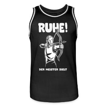 Ruhe! Der Meister zielt! Bogenschießen Bogensport - Männer Basketball-Trikot - Schwarz/Weiß - Vorne - AI Model Male 185 dark (185cm)