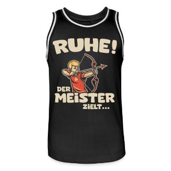 Ruhe! Der Meister zielt! Bogenschießen Bogensport - Männer Basketball-Trikot - Schwarz/Weiß - Vorne - AI Model Male 185 dark (185cm)