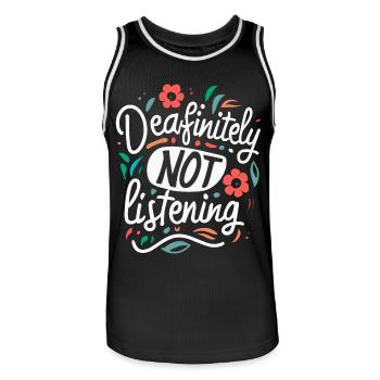 DEAFinitely Not Listening - Deaf Pride - Men's Basketball Jersey - black/white - Front - AI Model Male 185 dark (185cm)