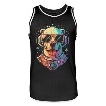 Chemise Labrador de l’espace rétro oeuvre colorée - Maillot de basket Homme - noir/blanc - Devant - AI Model Male 185 dark (185cm)