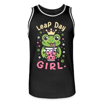 Leap Day Girl February 29th Birthday Frog Bubble - Men's Basketball Jersey - black/white - Front - AI Model Male 185 dark (185cm)