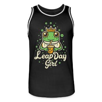 Leap Day Girl February 29th Birthday Frog Bubble - Men's Basketball Jersey - black/white - Front - AI Model Male 185 dark (185cm)
