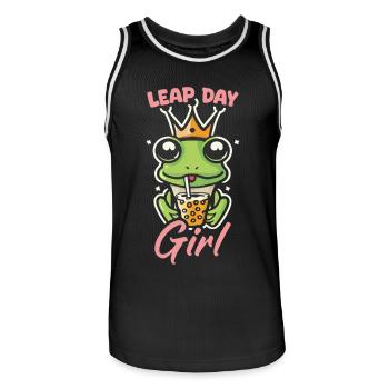 Leap Day Girl February 29th Birthday Frog Bubble - Men's Basketball Jersey - black/white - Front - AI Model Male 185 dark (185cm)