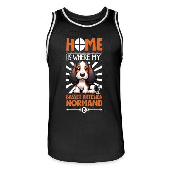 Home - Basset Artésien Normand - Men's Basketball Jersey - black/white - Front - AI Model Male 185 dark (185cm)