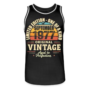 Septembre 1977 Cadeau 1977 Vintage Septembre 1977 - Maillot de basket Homme - noir/blanc - Devant - AI Model Male 185 dark (185cm)
