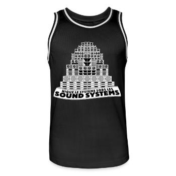 Fuck the System: Take out the Sound Systems! - Men's Basketball Jersey - black/white - Front - AI Model Male 185 dark (185cm)