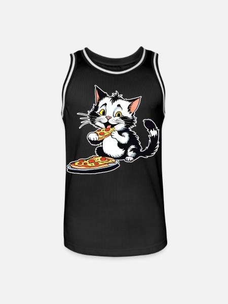 Cat loves pizza - Men's Basketball Jersey - black/white