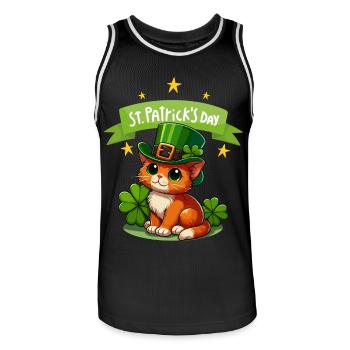 Cat St. Patrick's Day Shamrock Lucky Cute - Men's Basketball Jersey - black/white - Front - AI Model Male 185 dark (185cm)