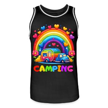 Camping Arc-en-ciel Camping Bonheur Camper Coeur - Maillot de basket Homme - noir/blanc - Devant - AI Model Male 185 dark (185cm)