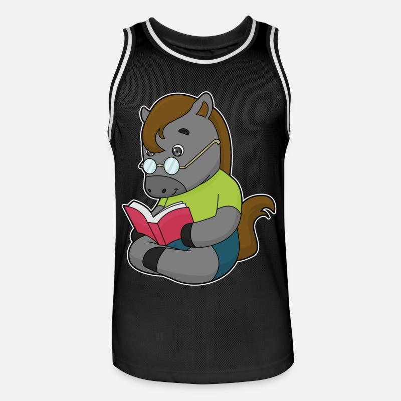 Pferd Nerd Buch Brille - Männer Basketball-Trikot - Schwarz/Weiß