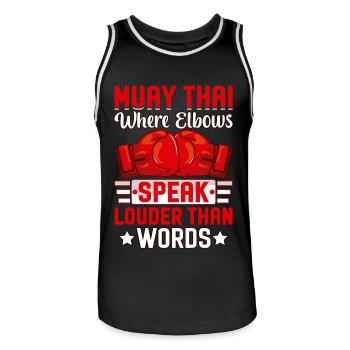 Muay Thai where elbows speak louder than words - Men's Basketball Jersey - black/white - Front - AI Model Male 185 dark (185cm)