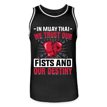 In Muay Thai we trust our fists and our destiny - Men's Basketball Jersey - black/white - Front - AI Model Male 185 dark (185cm)