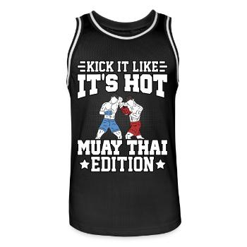 Kick it like it's hot Muay Thai Edition - Men's Basketball Jersey - black/white - Front - AI Model Male 185 dark (185cm)