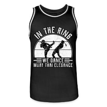 Sur le ring, on danse l’élégance du muay thaï - Maillot de basket Homme - noir/blanc - Devant - AI Model Male 185 dark (185cm)